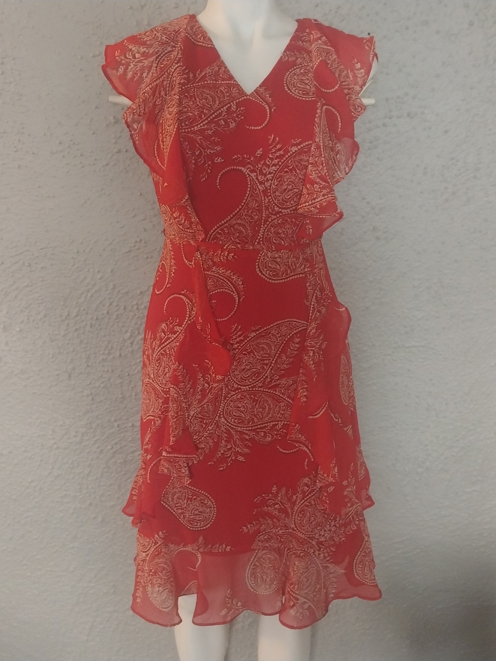Tommy Hilfiger Red Paisley Ruffle Midi Dress
